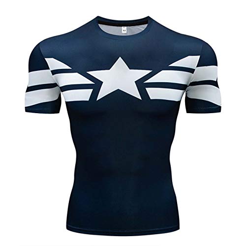 YUNYIYIS Men s Super-Hero Compression Sports Fitness Elastic T-Shirt Quick-Drying Running Captain-short-CY018-2XL
