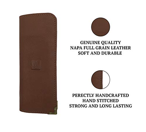 Adamis Full Grain Genuine Leather Spectacles Case Soft Pouch For Men And Women Flexible And Durable For Sunglass Eyeglass And Reading Glass Holder Compact Size Tan #TOP1