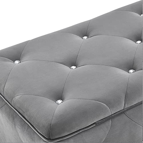 Drm'scuum Velvet Large Storage Ottoman Bench Set Foot Rest Stools For Living Room Bedroom With 2Pcs Ottomans Upholstered, Grey #TOP5