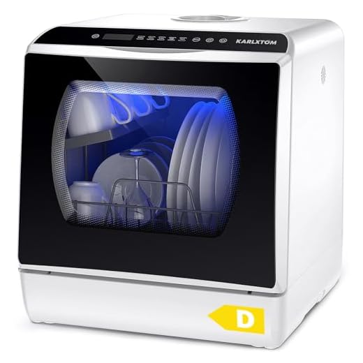 Karlxtom Lavastoviglie portatile, Lavastoviglie Piccola da Appoggio con Doppia Modalità di Alimentazione Dell'acqua, Lavaggio a 360°, 6 Programmi, Controllo touch, Display a LED, Bianca