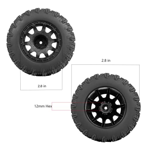 Rcmoxeto 2.8 Rc Tires 12Mm Hex Rc Tires And Wheels Preglued 1/10 Scale Rc Truck Tires With Foam Inserts For Traxxas 2.8 Wheels And Tires For Rustler Stampede 4X4 Vxl Arrma 4Pcs #TOP3