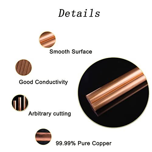 Ququyi 1-8504-COPPER 99.9% Pure Copper Round Rod 3/8 Inch Od 8 Inch Length Bare Copper Cu Metal Rod thumb #4