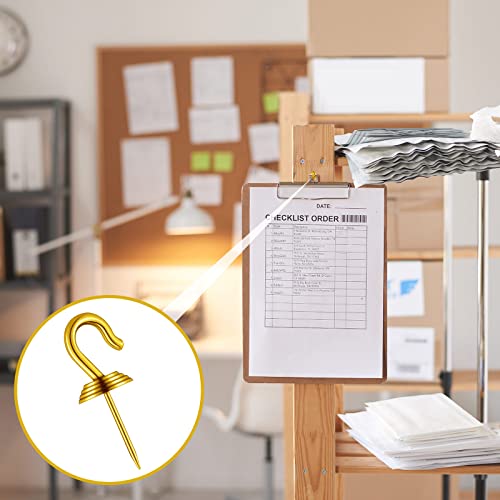 Image of Hotop 60 Pieces Push Pin Wall Hooks Metal Thumb Tack Hangers Iron Alloy Nail Decorative Picture Hooks for 20 Lbs Home Office School Party Supply (Gold)
