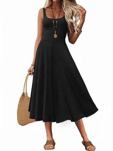 Women's Sleeveless Summer Dress Scoop Neck Casual Loose Flowy Midi Sundresses Tank Fit & Flare Beach Vacation Dress