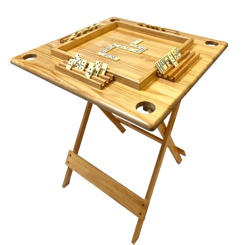 Wood Domino Tile Game Wood Folding and Portable Built-in Dominoes Holders Full Size Portable and Foldable Fits in Closet or Garage