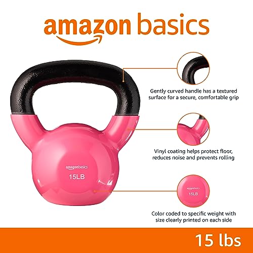 Amazon Basics Vinyl Kettlebell, 6.8 Kilograms, Pink by Amazon Basics - Used condition - CA$25.07