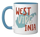 West Virginia USA, State of West Virginia Souvenir Ceramic Mug, Blue/White