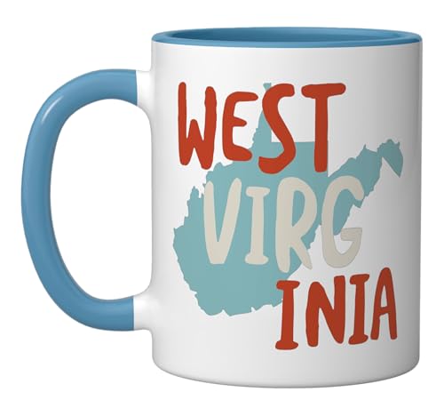 West Virginia USA, State of West Virginia Souvenir Ceramic Mug, Blue/White