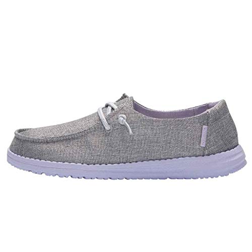 Image of HEYDUDE Girl's Wendy Youth Sparklng Grey Lilac Size 3 | Girl's Shoes | Girl's Lace Up Loafers | Comfortable & Light-Weight