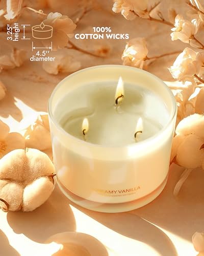 Image of 96NORTH Creamy Vanilla Scented Candles | Large 3 Wick Jar Candle | Up to 40 Hours Burning Time | 100% Natural Soy Wax | Relaxing Scented Candle for Home | Gift-Ready Luxury Candle for Men & Women