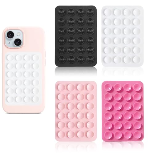 Qianrourou 4pcs Silicone Suction Phone Mount Anti-Slip Adhesive Holder for Mirror Glass Smooth Surfaces 2.2 x 3.2 Inch Hands-Free Video Recording Social Media Kitchen Bathroom (Pink)