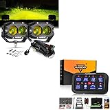Auxbeam 8 Gang Switch Panel + Auxbeam 4In 60W Amber Fog Lights, Amber Led Pods Super Bright Offroad