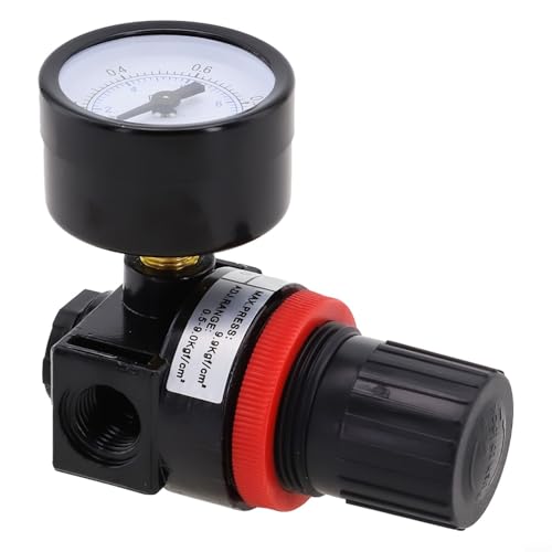 Minhe Industrial Air Compressor Regulator with Pressure Gauge, 20–100 PSIG Adjustable to 0.5–8.5 kgf/cm², 1/4" NPT Inlet and Outlet, 4-Port Alloy/Plastic Body