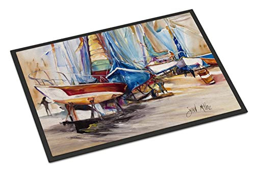 Caroline's Treasures JMK1066JMAT On The Hill Sailboats Doormat 24x36 Front Door Mat Indoor Outdoor Rugs for Entryway, Non Slip Washable Low Pile, 24H X 36W