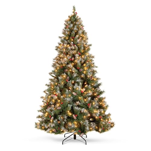 Best Choice Products Christmas Tree Pre-Lit, Pre-Decorated Artificial 12ft Frosted Pine Holiday Decoration w/Frosted Tips, Pine Cones, Berries