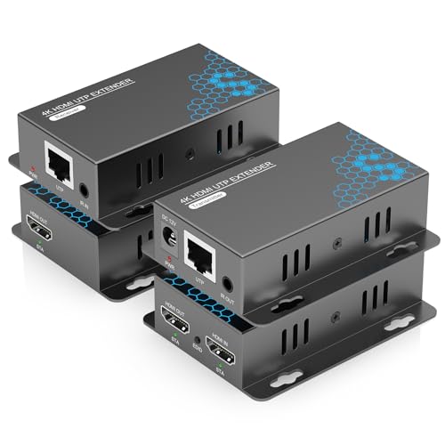 KVZOO 4K HDMI Extender Over Ethernet CAT5 CAT6 CAT7 Upto 230FT, with IR, Loop Out, POC, EDID, 4K@30Hz 1080P@60Hz Full HD Signal Distribution HDMI Transmitter Receiver with Holes, Easy Installation