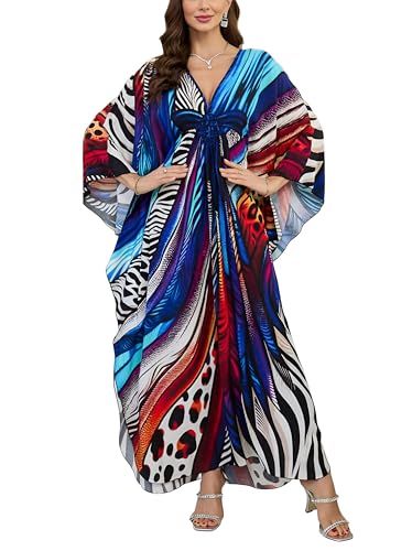 Image of KEYLORTING Plus Size Kaftan Dress Women, African Moo Moo Print Caftan, Batwing Dress, Beach Cover Up for Party and Loungewear
