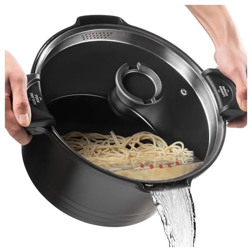 ACTIV CUISINE 5qt Pasta Pot with Strainer Lid, Cast Aluminum Stockpot Multipot, Nonstick Ceramic Coating make Cleanup easy with Tempered Glass Lid, Dishwasher Safe, Induction, Black