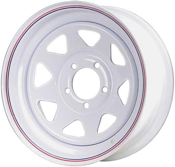 Premium Service 15x6 5 on 4.5 Spoked Steel Trailer Wheel (White/w Pinstripes)