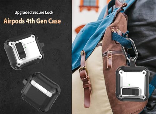 Image of Olytop for Airpods 4 Case with Lock Clid, Rugged Apple Airpods 4th Generation Cover 2024 Men Women, Armor Shockproof iPod 4 Gen Protective Hard Shell with Carabiner&Cleaner kit,Black /White
