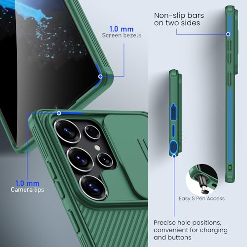 Image of Nillkin Case for Samsung Galaxy S25 Ultra (6.8 inch Inch) CamShield Pro Slider Camera Close & Open Double Layered Protection TPU + PC Green Color