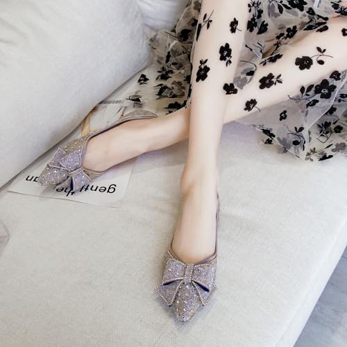 HIPPOSEUS Women's Glitter Ballet Flats Pointed Toe Flats Shoes Bowknot Wedding Dress Shoes3
