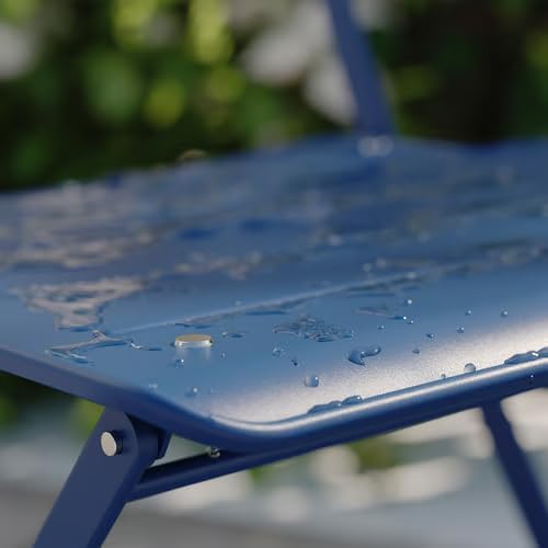 Dark Blue Folding Chair, Metal Outdoor Patio Bistro Chair, Space-Saving Foldable Design, Lightweight Portable Seating for Garden, Balcony, Backyard or Small Spaces, 18.1 x 16.88 x 33.1 Inches