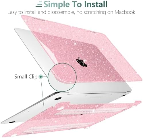 DONGKE for MacBook Air 13 inch Case 2021-2018 Release A2337 M1 A2179 A1932, Bling Plastic Hard Shell Case & Keyboard Cover Only Compatible with MacBook Air 13 inch Retina Fits Touch ID, Sparkly Pink