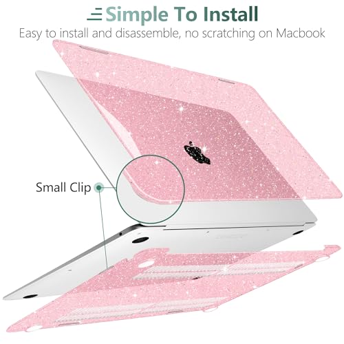 DONGKE for MacBook Air 13 inch Case 2021-2018 Release A2337 M1 A2179 A1932, Bling Plastic Hard Shell Case & Keyboard Cover Only Compatible with MacBook Air 13 inch Retina Fits Touch ID, Sparkly Pink