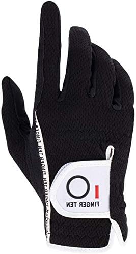FINGER TEN Guantes de golf para hombre con agarre de lluvia para mano derecha, resistentes al desgaste, antideslizantes, flexibles, duraderos (negro, M/L para usar en la mano derecha)