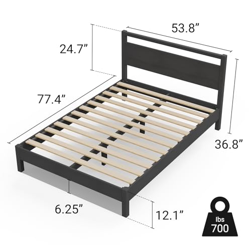 Image of LIFEMENT Signature Wood Platform Bed Frame with Headboard, Essential, Noise Free, Under Bed Storage, No Box Spring Needed, Easy Assembly (Black, Full)