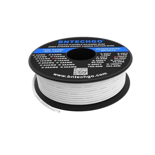 Fil de silicone 14 AWG blanc souple 100 pieds pour câblage intérieur et modélisme