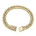 Gold Dog Chain Collar, 16mm Width Heavy Duty Dog Collar, Stainless Steel Cuban Link Chain Metal Dog Collar with Diamond Secure Buckle, Necklace for Small Medium Large Dogs
