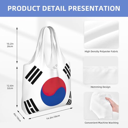 Flag of Republic of Korea Print Stylish and Spacious Single Shoulder Commuting Canvas Tote Bag for Work Travel4