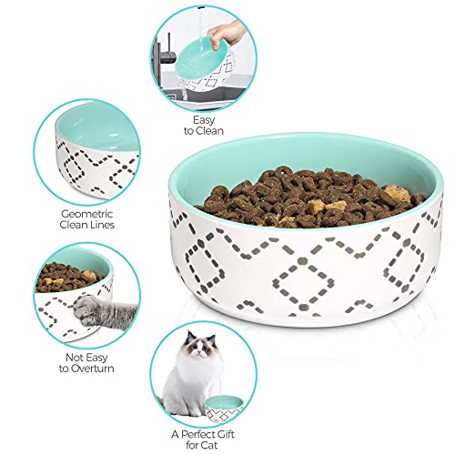 Msbc Ceramic Cat Bowls(13Oz/390Ml), Cute Cat Food And Water Feeder Set, Dog Cat Basic Bowl, Small Pet Feeding Dishes For Cat, Kitten, Small Dog, Whisker Stress Free, Dishwasher Safe, Set Of 2, Blue #TOP2