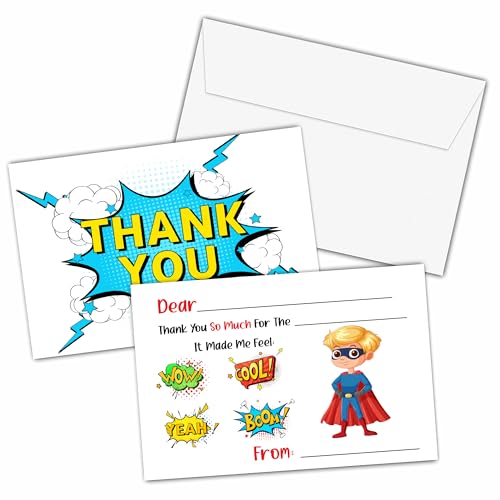 Cartes de remerciement super-héros pour écrire un mot après l'anniversaire