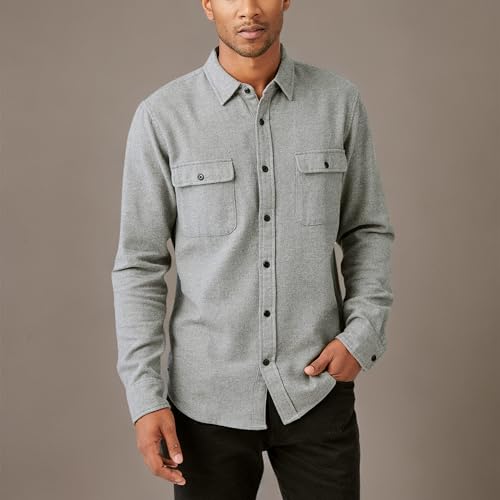 Lucky Brand Men's Solid Workwear Cloud Soft Long Sleeve Flannel,Heather Grey,Small