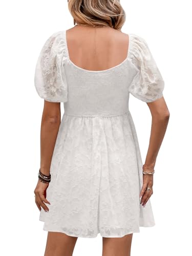 Image of Womens Babydoll Dress 2026 Summer Casual Puff Sleeve V Neck Cute Boho Smocked Flowy Short Sundress Beach Mini Dresses