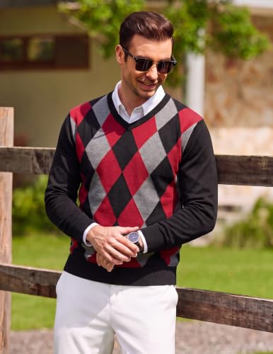 Image of COOFANDY Mens Casual V Neck Sweater Knit Slim Fit Long Sleeve Pullover Top