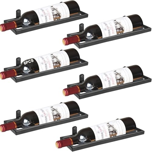 Image of 12-Shelf Metal Wall Mounted Wine Rack - Hanging Wine Bottle Holder Organizer for Kitchen, Bar, Home Storage - 6PCS Iron Wine Bottle Display Stand (12PCS-Black)