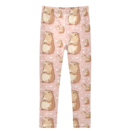 Boccsty Cute Capybara White Hearts Girls Leggings Kids Yoga Pants Dance Active Tights 4T