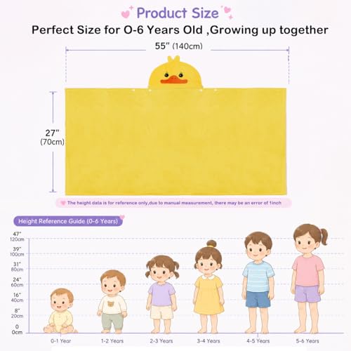 Image of ROMASA Baby Bath Towel Ultra Soft Hooded Towel Highly Absorbent Bathrobe Blanket Toddlers Shower Gifts for Boys Girls- 27.5 inch x 55 inch (Yellow)