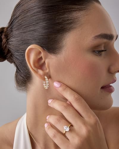 PAVOI 14K Gold Plated Inside Out Hoop Earrings for Women with Cubic Zirconia | Bridal Hoop Earring Pair4