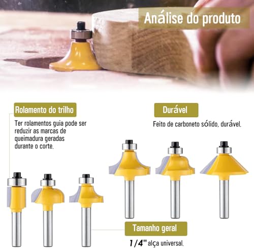 Conjunto de fresas, Fresa para Tupia, 1 Jogo de Fresas para Madeira com 12 Peças, Fresas para Tupia