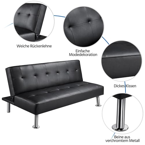 Yaheetech Couch Schlafsofa Klappbett Bettsofa Klappsofa Gästebett Rückenlehne neigbar 105°/140°/180°, 166,5 x 94 x 40 cm, 350 KG belastbar, schwarz
