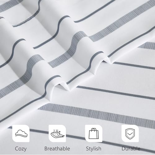 Image of MCO 4Pieces Striped Sheets Set, Breathable King Sheet Set with 16 inch Deep Pocket,Modern & Luxury, Brushed Microfiber Bedding Set(King, White)