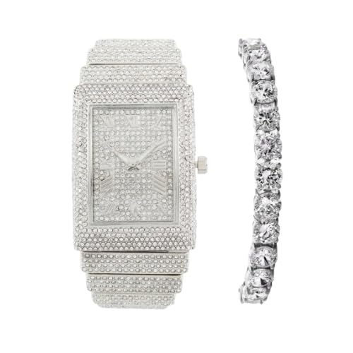 Montre de luxe femme Charles Raymond rectangulaire pavée de diamants en cristal