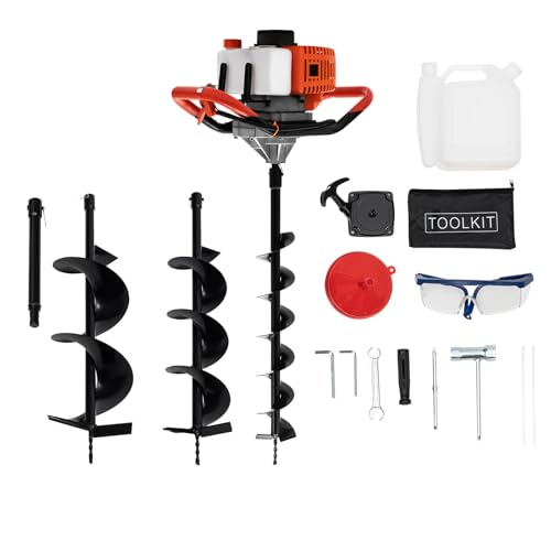 Levkitch Petrol Auger Post Hole Digger,Fence Post Digger Tool for Tree Planting,Earth Auger Hole Borer with 3 Drill Attachments and Extension Pole (52CC 1.98HP - 46 8 Drill Bits)