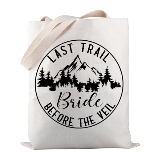 PWHAOO Camp Bachelorette Tote Bag Last Trail Before the Veil Tote Bag Hiking Mountain Bachelorette Party Gift (LAST TRAIL Bride TOTE)