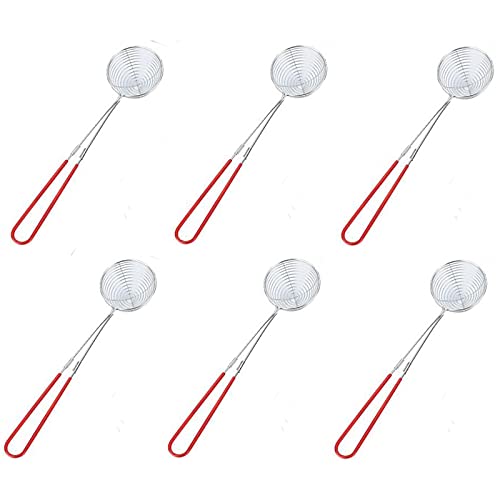 6 Stück Fondue Sieb aus Edelstahl Schaumlöffel Küchensiebe aus Edelstahl Küchensieb mit Griffen Löffel Filter Siebchen Fondue Zubehör Langem Griff Nudelsieb Sieblöffel für Fondueparty Garen (Rot) Cover